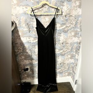 Black wrap satin maxi with slit